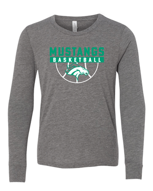 3501Y- MUSTANG BASKETBALL Grey Youth Jersey Long Sleeve Tee