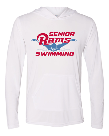 46500- DBQ SENIOR MEN'S SWIM White Performance® Hooded Long Sleeve T-Shirt