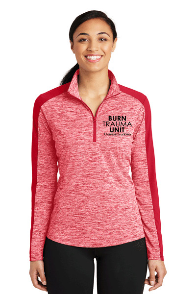 LST397- U OF I BURN UNIT Sport-Tek® Ladies PosiCharge® Electric Heather Colorblock 1/4-Zip Pullover