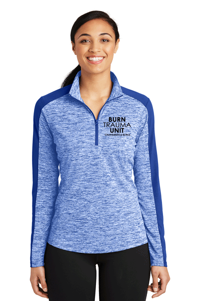 LST397- U OF I BURN UNIT Sport-Tek® Ladies PosiCharge® Electric Heather Colorblock 1/4-Zip Pullover