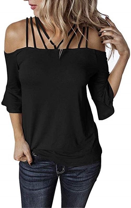 Black Off Shoulder Bell Sleeve Top