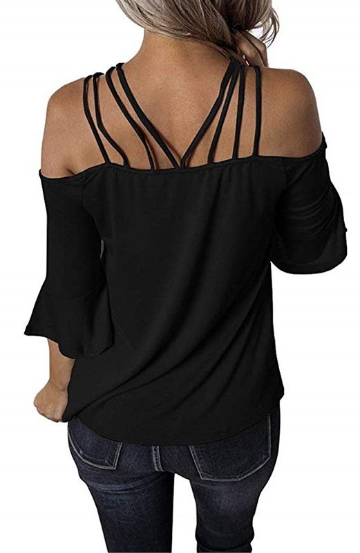 Black Off Shoulder Bell Sleeve Top