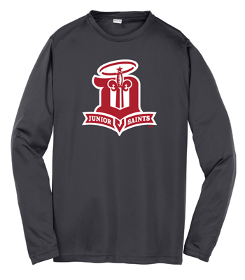 YST350LS- JR SAINTS Iron Grey Sport-Tek® Youth Long Sleeve PosiCharge® Competitor™ Tee