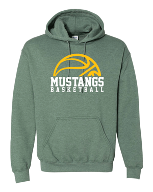 18500- MUSTANG BASKETBALL Heather Dk Green Heavy Blend™ Hooded Sweatshirt