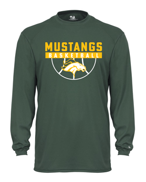 2104- MUSTANG BASKETBALL Forest Green Youth B-Core Long Sleeve T-Shirt