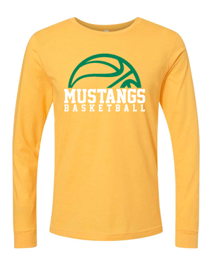 3501CVC- MUSTANG BASKETBALL Yellow Gold Unisex Heather CVC Long Sleeve Tee