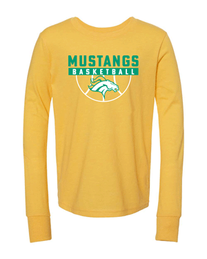 3501Y- MUSTANG BASKETBALL Yellow Gold Youth Jersey Long Sleeve Tee