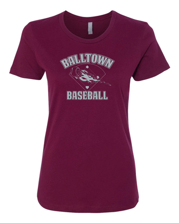 3900- BALLTOWN BASEBALL Maroon Women’s Cotton Short Sleeve Boyfriend Crew