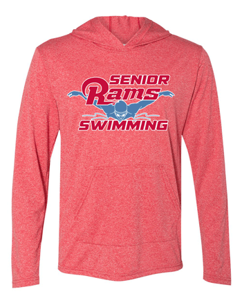 46500- DBQ SENIOR MEN'S SWIM Red Performance® Hooded Long Sleeve T-Shirt