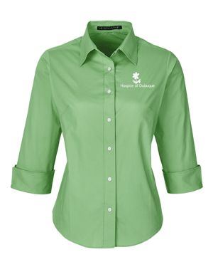 DP625W- HOSPICE Lime Ladies' Perfect Fit™ 3/4-Sleeve Stretch Poplin Blouse